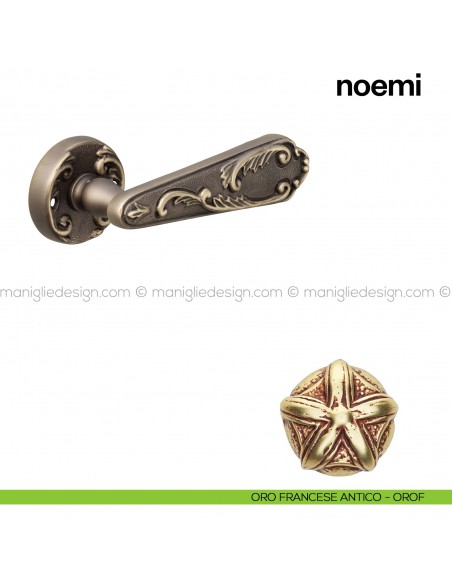 Maniglia per porta Noemi Poggi Mariani con rosetta tonda oro francese - OROF