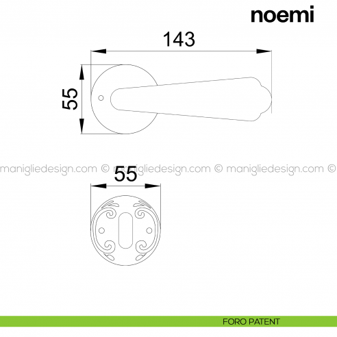 Maniglia per porta Noemi Poggi Mariani con rosetta tonda foro patent