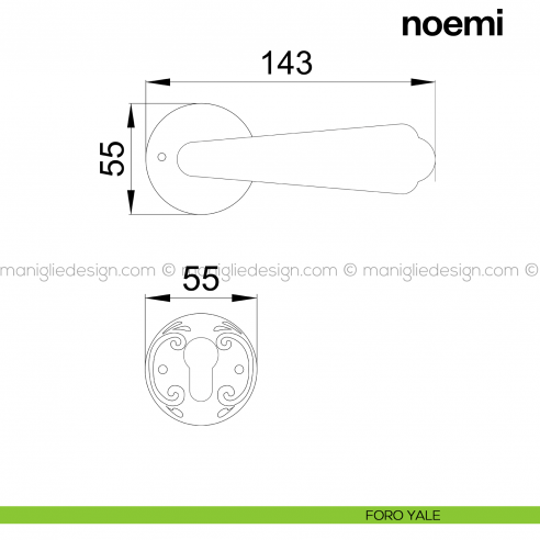 Maniglia per porta Noemi Poggi Mariani con rosetta tonda foro yale