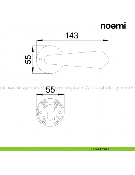 Maniglia per porta Noemi Poggi Mariani con rosetta tonda foro yale