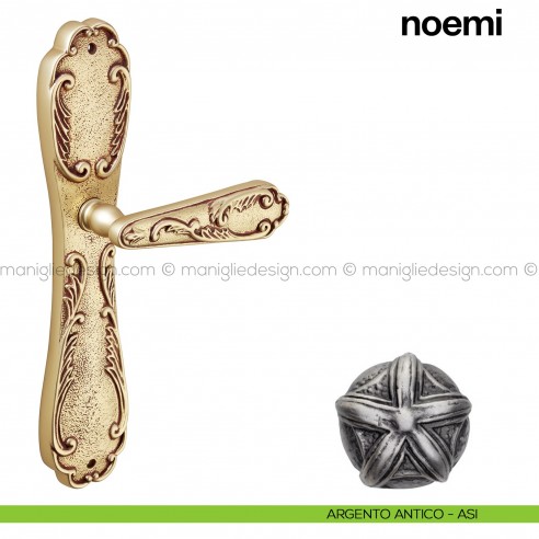 Maniglia per porta con placca Noemi Poggi Mariani argento antico - ASI cieca