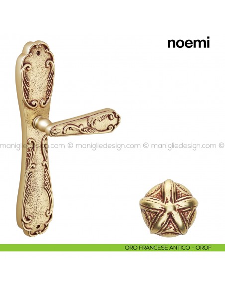 Maniglia per porta con placca Noemi Poggi Mariani oro francese antico - OROF cieca