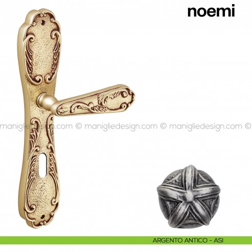 Maniglia per porta con placca Noemi Poggi Mariani argento antico - ASI foro patent