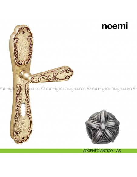 Maniglia per porta con placca Noemi Poggi Mariani argento antico - ASI foro patent