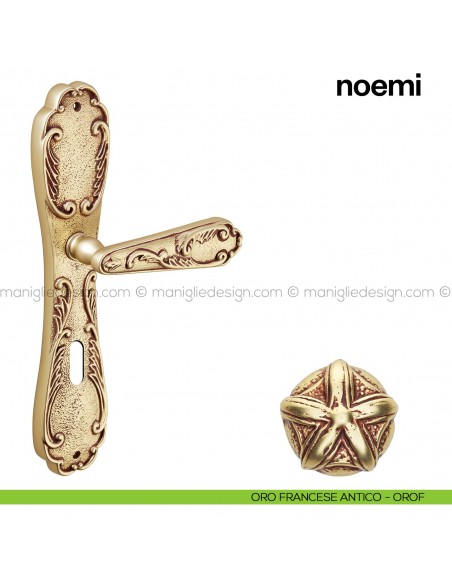 Maniglia per porta con placca Noemi Poggi Mariani oro francese antico - OROF foro patent