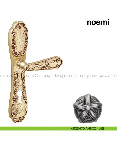 Maniglia per porta con placca Noemi Poggi Mariani argento antico - ASI foro yale
