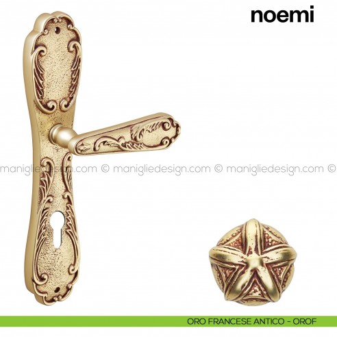 Maniglia per porta con placca Noemi Poggi Mariani oro francese antico - OROF foro yale
