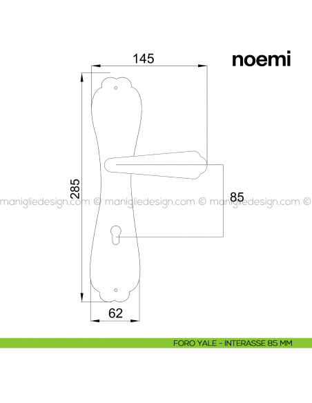 Maniglia per porta con placca Noemi Poggi Mariani foro yale interasse 85 mm