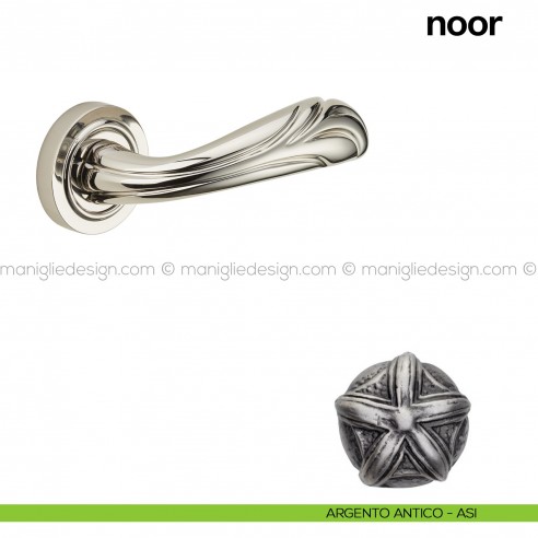 Maniglia per porta Noor Poggi Mariani con rosetta argento antico - ASI