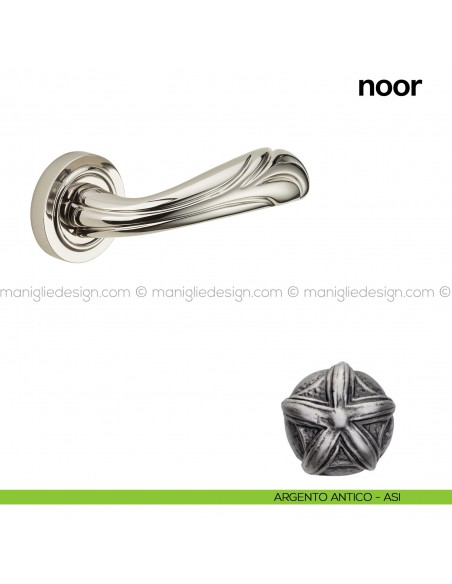 Maniglia per porta Noor Poggi Mariani con rosetta argento antico - ASI