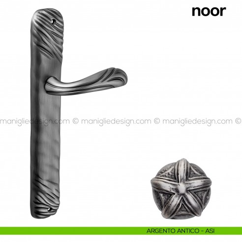 Maniglia per porta con placca Noor Poggi Mariani argento antico - ASI cieca