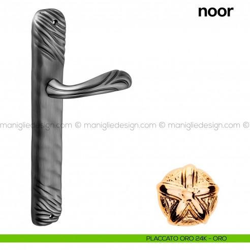 Maniglia per porta con placca Noor Poggi Mariani placcato oro 24K - ORO cieca