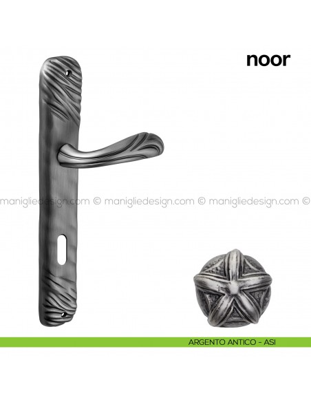 Maniglia per porta con placca Noor Poggi Mariani argento antico - ASI foro patent