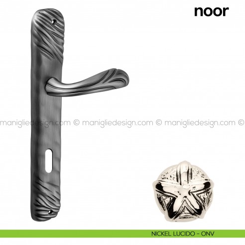 Maniglia per porta con placca Noor Poggi Mariani nickel lucido - ONV foro patent