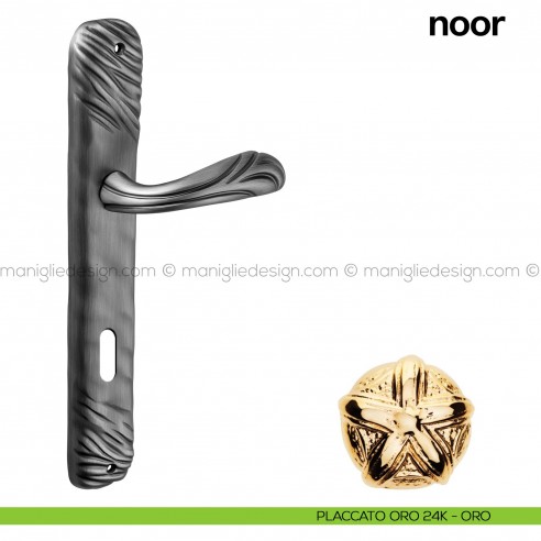 Maniglia per porta con placca Noor Poggi Mariani placcato oro 24K - ORO foro patent