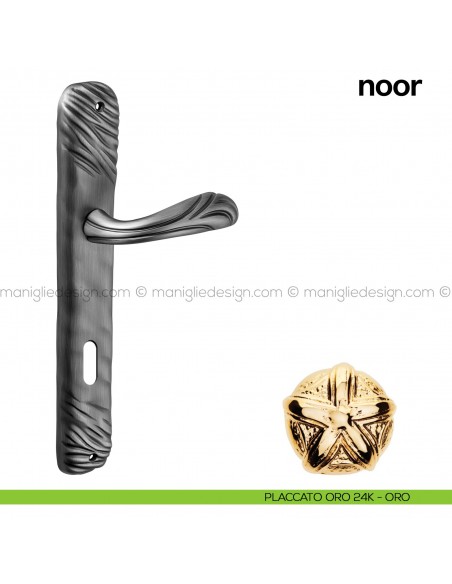Maniglia per porta con placca Noor Poggi Mariani placcato oro 24K - ORO foro patent