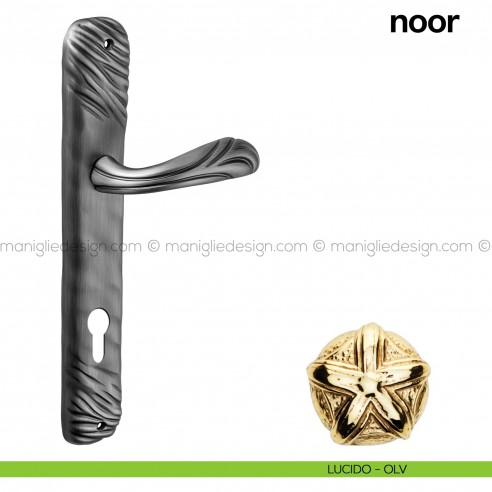 Maniglia per porta con placca Noor Poggi Mariani lucido - OLV foro yale