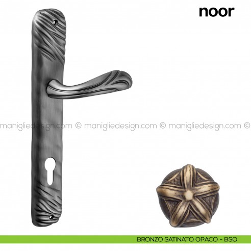 Maniglia per porta con placca Noor Poggi Mariani bronzo satinato opaco - BSO foro yale