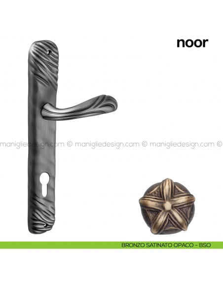 Maniglia per porta con placca Noor Poggi Mariani bronzo satinato opaco - BSO foro yale