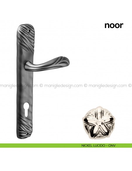 Maniglia per porta con placca Noor Poggi Mariani nickel lucido - ONV foro yale