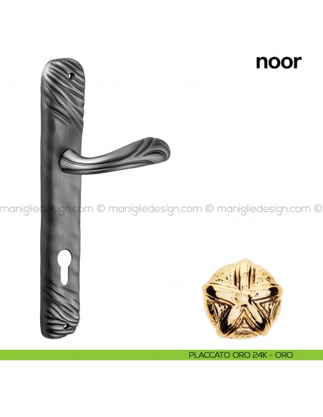 Maniglia per porta con placca Noor Poggi Mariani placcato oro 24K - ORO foro yale