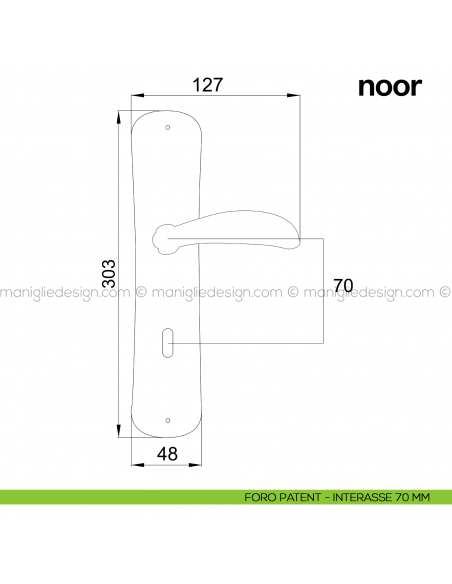 Maniglia per porta con placca Noor Poggi Mariani foro patent interasse 70 mm