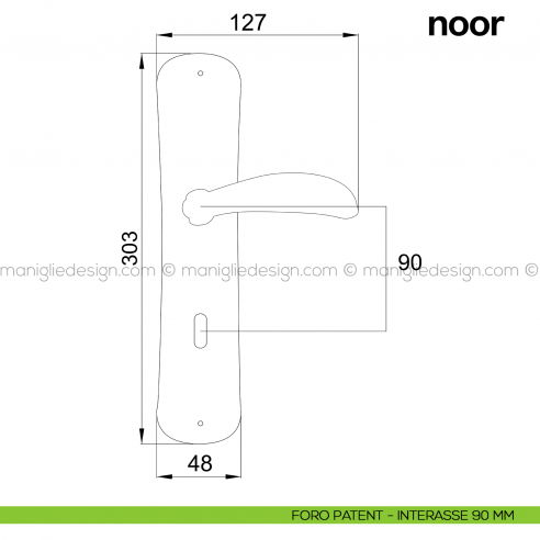 Maniglia per porta con placca Noor Poggi Mariani foro patent interasse 90 mm