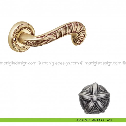 Maniglia per porta Olimpia Poggi Mariani con rosetta tonda argento antico - ASI