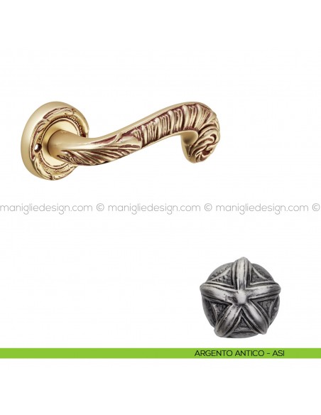 Maniglia per porta Olimpia Poggi Mariani con rosetta tonda argento antico - ASI