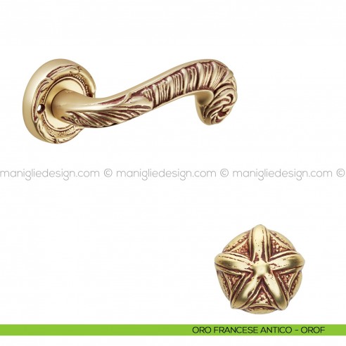 Maniglia per porta Olimpia Poggi Mariani con rosetta tonda oro francese antico - OROF