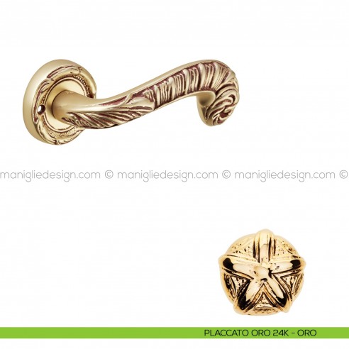 Maniglia per porta Olimpia Poggi Mariani con rosetta tonda placcato oro 24K - ORO