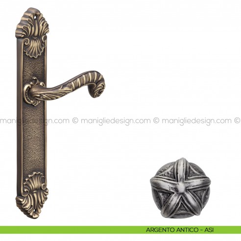 Maniglia per porta con placca Olimpia Poggi Mariani argento antico - ASI cieca