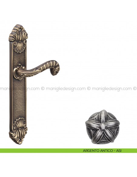 Maniglia per porta con placca Olimpia Poggi Mariani argento antico - ASI cieca