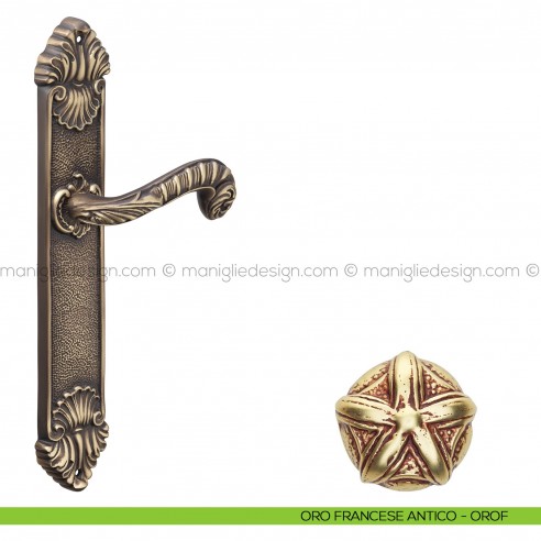 Maniglia per porta con placca Olimpia Poggi Mariani oro francese antico - OROF cieca