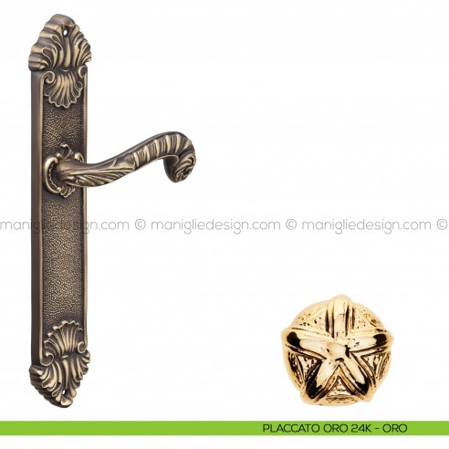 Maniglia per porta con placca Olimpia Poggi Mariani placcato oro 24K - ORO cieca