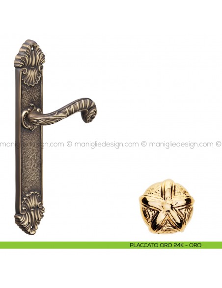 Maniglia per porta con placca Olimpia Poggi Mariani placcato oro 24K - ORO cieca