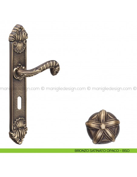 Maniglia per porta con placca Olimpia Poggi Mariani bronzo satinato opaco - BSO foro patent