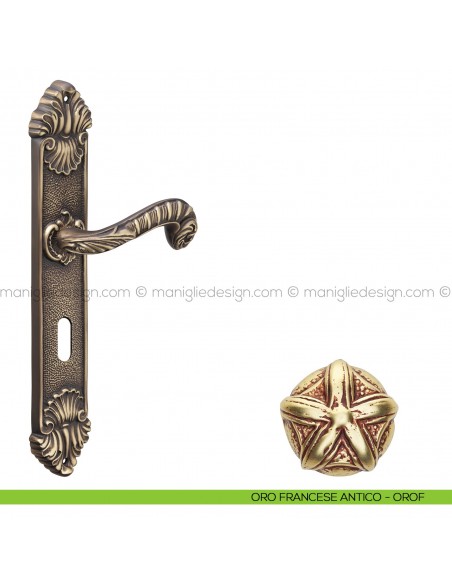 Maniglia per porta con placca Olimpia Poggi Mariani oro francese antico - OROF foro patent