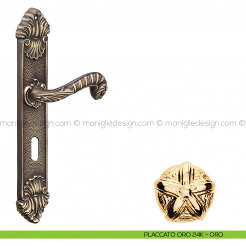Maniglia per porta con placca Olimpia Poggi Mariani placcato oro 24K - ORO foro patent