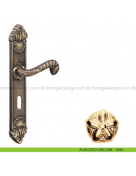 Maniglia per porta con placca Olimpia Poggi Mariani placcato oro 24K - ORO foro patent