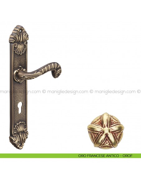 Maniglia per porta con placca Olimpia Poggi Mariani oro francese antico - OROF foro yale