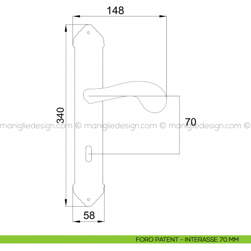 Maniglia per porta con placca Olimpia Poggi Mariani foro patent interasse 70 mm