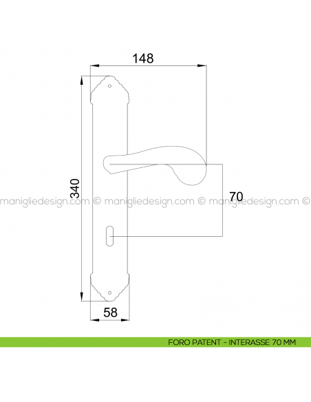 Maniglia per porta con placca Olimpia Poggi Mariani foro patent interasse 70 mm