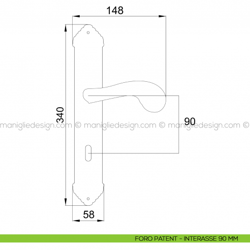 Maniglia per porta con placca Olimpia Poggi Mariani foro patent interasse 90 mm