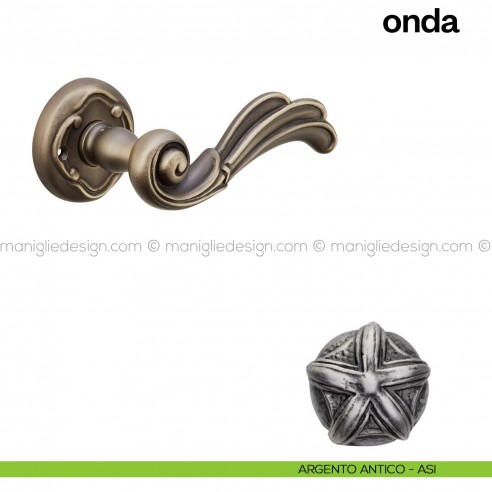 Maniglia per porta Onda Poggi Mariani con rosetta tonda argento antico - ASI