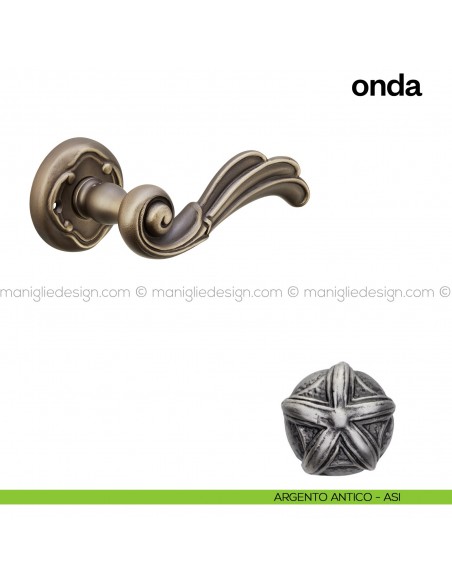 Maniglia per porta Onda Poggi Mariani con rosetta tonda argento antico - ASI