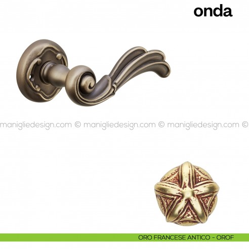 Maniglia per porta Onda Poggi Mariani con rosetta tonda oro francese antico - OROF
