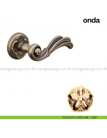 Maniglia per porta Onda Poggi Mariani con rosetta tonda placcato oro 24K - ORO