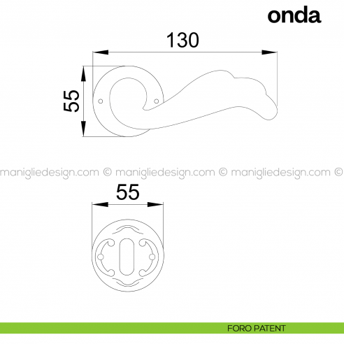 Maniglia per porta Onda Poggi Mariani con rosetta tonda foro patent