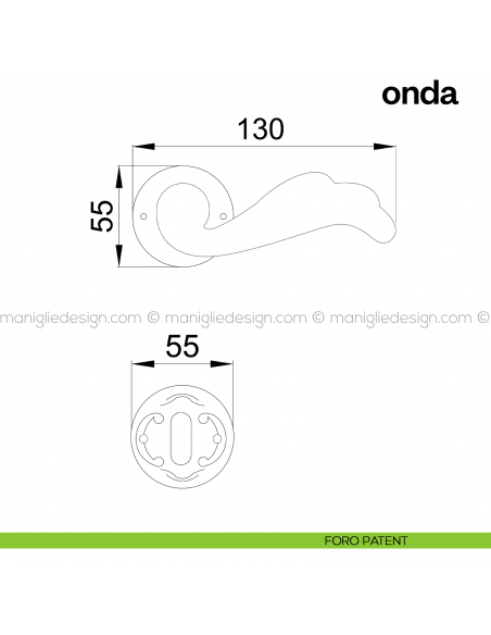 Maniglia per porta Onda Poggi Mariani con rosetta tonda foro patent